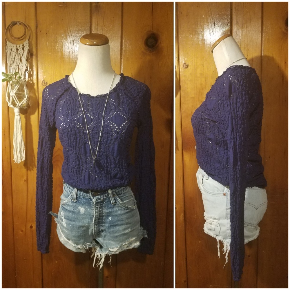 Free People Sunny Pucker Lace Long Sleeve Top
